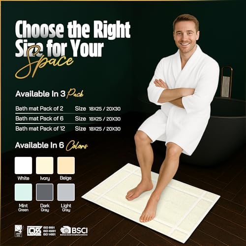 Pearl Linens 6 Pack Cotton Bath Mats for Bathroom, 20" X 30", Ivory - Image 3