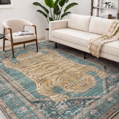 CHAMPLANT Washable Area Rug 9'x12' Retro Boho Design Non-Shedding Easy Care Ideal for High Traffic Areas in Living Room Bedroom Office Coffee Table Kitchen Large Carpet - Image 2