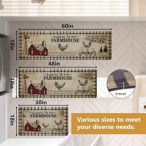 3PCS Kitchen Rugs, Anti Fatigue Kitchen Mat, Farmhouse Rooster - Image 3