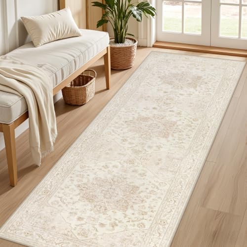 2x10 Hallway Washable Runner Rug: Kitchen Carpet Beige White - Image 2