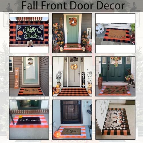 Orange and White Plaid Rug, 24'' x 51'' Fall Front Door Decor Mat, Cotton Washable Hand-Woven Door mat for Layered Doormat, Autumn Halloween Thanksgiving Carpet for Porch, Entryway - Image 5