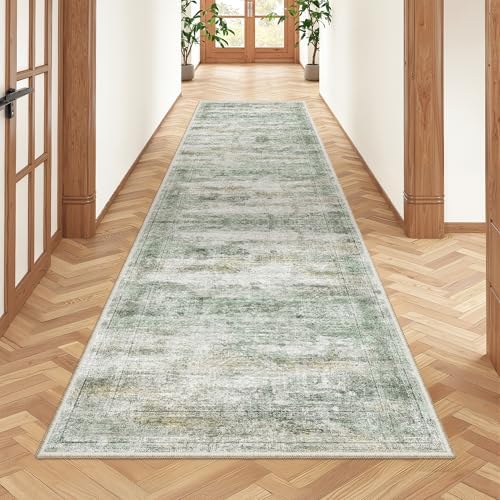 2x8 Runner Rug Non Slip,Washable Hallway Runner Rug,Green by Restydon