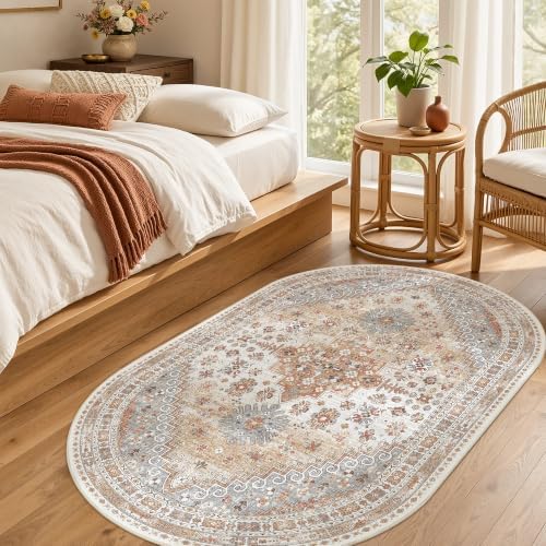 zesthome 3x5 Oval Rug for Bedroom,Washable Area Rug,Orange - Image 4