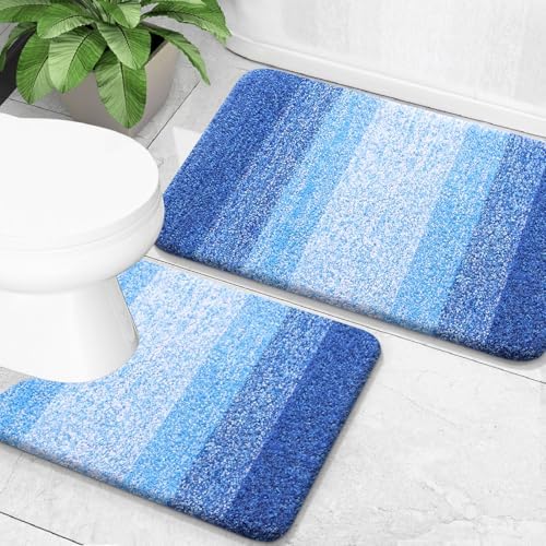 OLANLY Micorfiber Bathroom Rug Set 2 Piece, Soft Bath Mat, Light Royal Blue by OLANLY