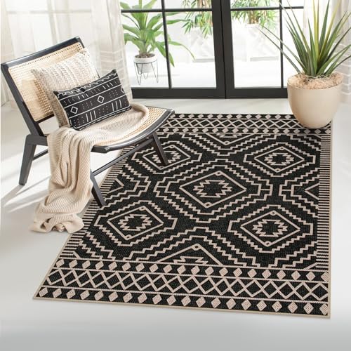 Lahome Moroccan Black Outdoor Rug, 3x5 Easy Jute Washable Entryway Rug by Lahome