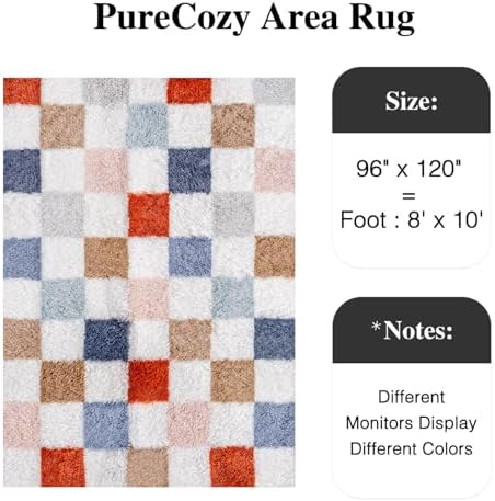 PureCozy Checkered Area Rug 8x10 for Living Room Soft Fluffy Shag Carpet - Image 3