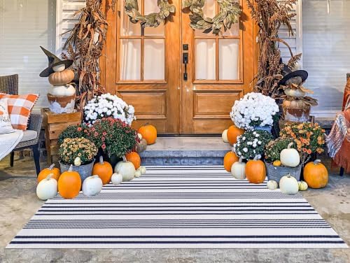 BUAGETUP Washable Outdoor Rug 3'x 5',Blue and White Cotton Front Porch Rug - Image 3