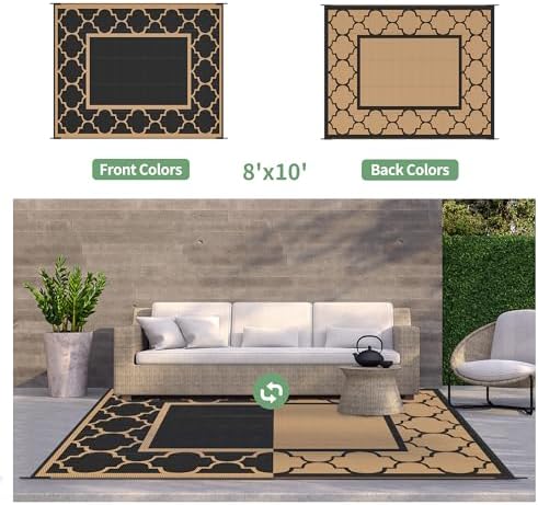 GENIMO Outdoor Rug, Waterproof Plastic Rugs for Patio, 8'x10' Black Brown - Image 4