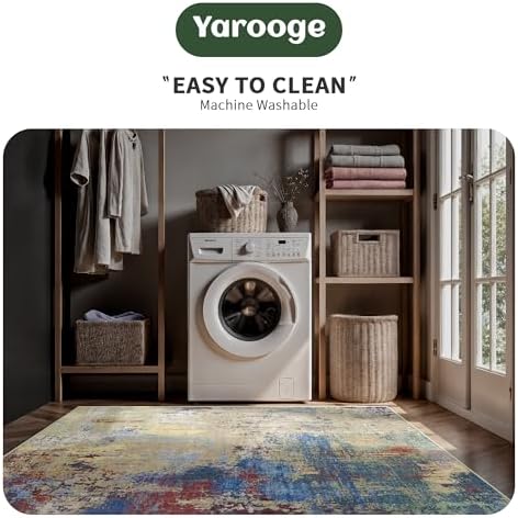 8x10 Rugs for Living Room - Modern Abstract Washable Rug, Ultra Soft Non Slip Low Pile Large Rugs, Floor Carpet for Bedroom Dining Room Office Laundry Nursery Home(Multi-Colorful) - Image 6