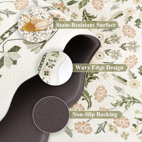 Yamaziot Boho Anti Fatigue Kitchen Rug Set of 3 Scalloped, Light Green - Image 5