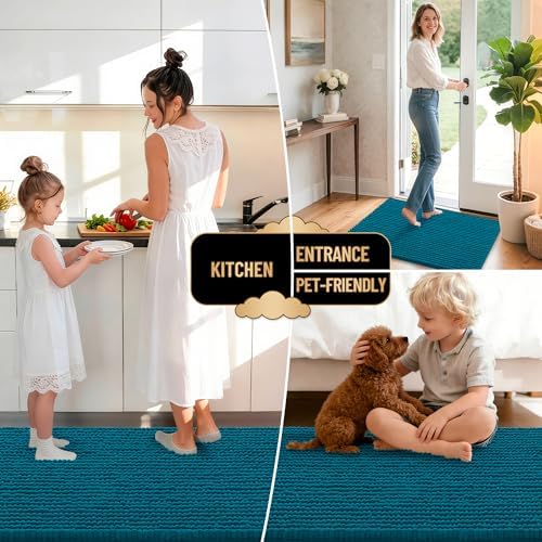 OLANLY Thick Chenille Bathroom Runner Rugs Mats 47x20, Peacock Blue - Image 6