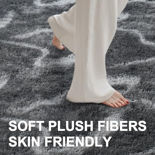 8x10 Ft Extra Large Shag Rugs for Living Room, Tie Dyed Ultra Soft Fluffy Furry Area Rugs for Bedroom Indoor Floor, Aesthetic Carpet for Kids Home Decor (Grey) - Image 4