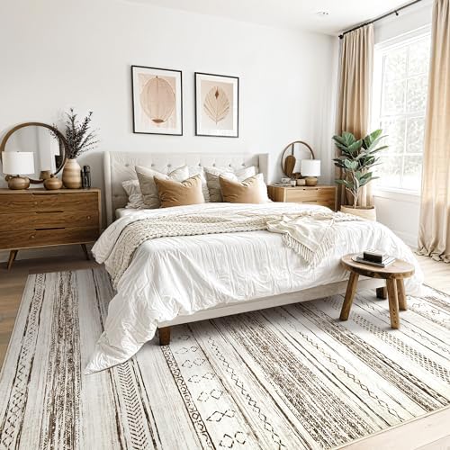 Tortania Area Rug Living Room Rugs - 7x9 Washable Large Soft Neutral Boho Moroccan Bohemian Farmhouse Rug Indoor Floor Carpet for Bedroom Under Dining Table Home Office Decor - Beige - Image 3