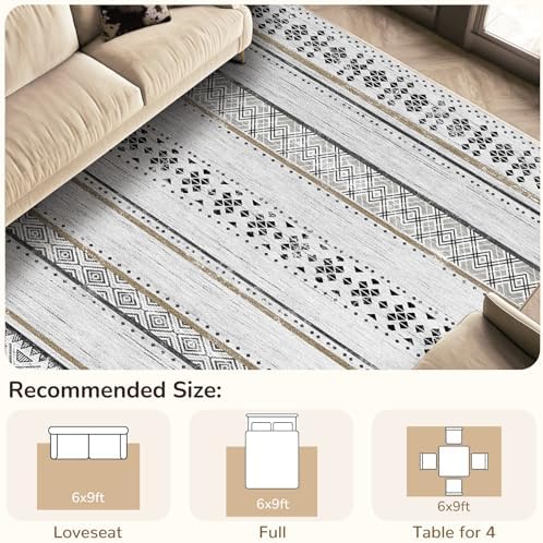 BESTSWEETIE 6x9 Area Rugs for Living Room Washable Moroccan Farmhouse Neutral Geometric Low Pile Non-Slip Soft Print Pattern Rug for Bedroom Kitchen Dining Room Entryway Black/Brown - Image 5