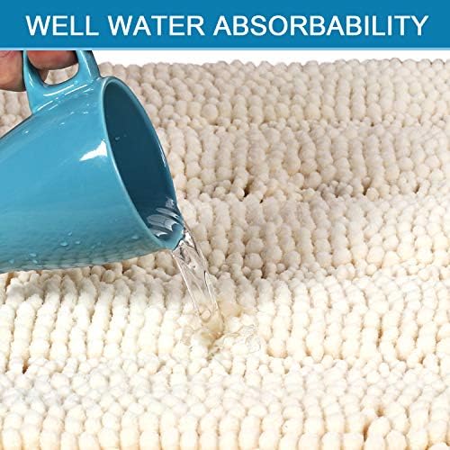 H.VERSAILTEX Bath Rugs for Bathroom Non Slip Bath Mats Extra Thick Chenille Striped Rug 20" x 32" Absorbent Non Skid Fluffy Soft Shaggy Washable Dry Fast Plush Mat for Indoor, Bath Room, Tub - Ivory - Image 5