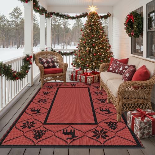 GENIMO Outdoor Rug, Waterproof Plastic Rugs for Patio, 6'x9' Ruby Black - Image 5