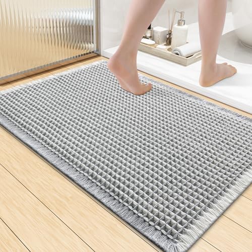 Smiry Waffle Bath Mat 36X24, Soft Absorbent Bathroom Rug, Lightgrey & Cream by Smiry