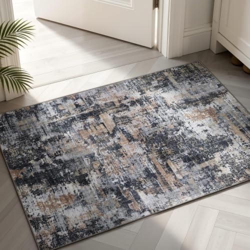 Sasttie 2x3 Entryway Area Rug, Modern Abstract Small Carpet, Black & Cream by SASTTIE