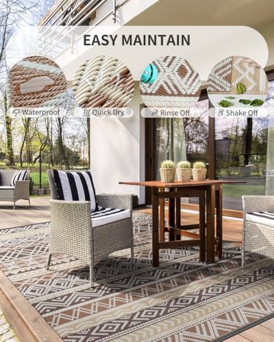 MontVoo Outdoor Rug Carpet Waterproof-Patio Rug Mat 8x10 Reversible RV Outdoor Camping Rugs Picnic Beach Mats Plastic Straw Outside Rugs for Balcony Porch Pool Deck Boho Patio Decor - Image 4