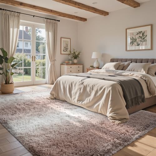 Area Rugs for Living Room 6x9 Feet, Soft Fluffy Shagg Plush Bedroom Rug Non-Slip,Large Carpet for Nursery Kids Dorm Home Decor Gradient Beige - Image 3