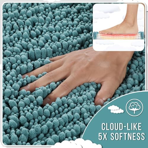 Yimobra Bathroom Runner Rug 70x24 Inch - Extra Long Non Slip Chenille Bath Mat, Soft & Absorbent, Machine Washable Shaggy Hallway Carpet for Vanity Tub Shower, Teal Blue Home Decor Accessories - Image 4