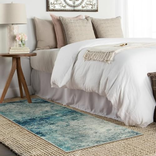Lahome Modern Abstract Runner Rug with Rubber Backing - 2x6 Washable Rug Runners for Hallways Non Slip, 6 Ft Long Accent Carpet for Bathroom Kitchen Bedroom Entryway,Blue/Grey - Image 5