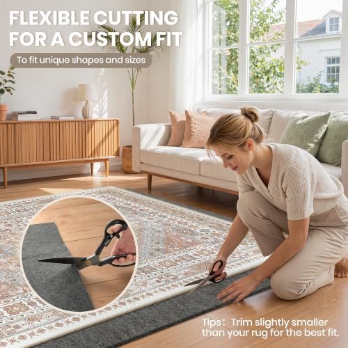 zesthome Rug Pad 9x12-1/4 Thick, Felt and Rubber Gripper Keep Rugs in Place, Protective Cushioned Carpet Liner, Non Slip Rug Pads for Hardwood Floors and Finishes(9'x12', Black) - Image 6