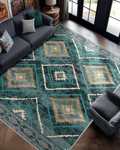 BESTSWEETIE 8'x10' Washable Area Rug for Living Room Bedroom Teal/Green by BESTSWEETIE