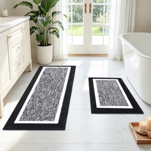 Pauwer Bathroom Rugs Sets 2 Piece, Non Slip Washable Bath Mat, Black by Pauwer