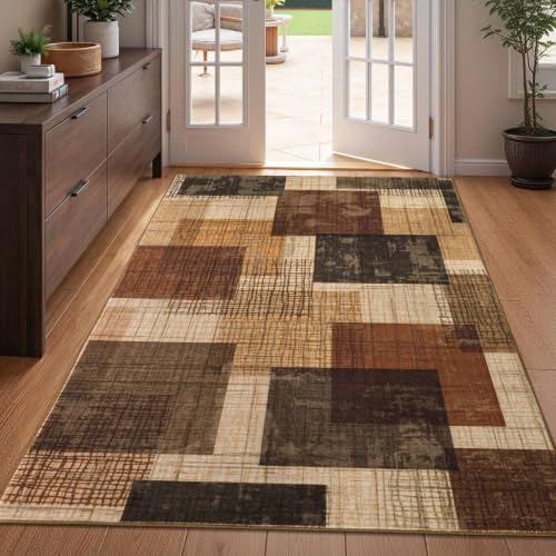 Washable 4x6 Entryway Rug, Area Rugs for Bedroom Kitchen, Red-Brown by Ailyei