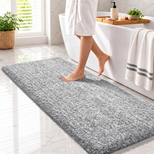 Yimobra Bathroom Runner Rug Non Slip Washable 60x24, Bath Mat, Gray&White by Yimobra