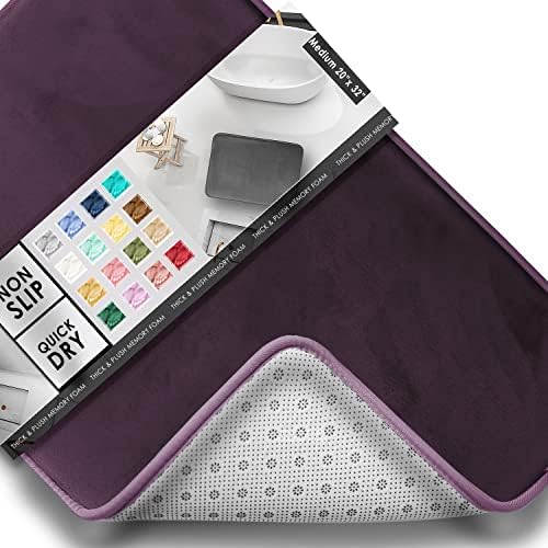 Clara Clark Bathroom Rugs, Velvet Memory Foam Bath Mat, Non-Slip, Machine Washable Bath Rugs - Dries Quickly, Ultra Soft Plush Bath Mats for Bathroom, 20 x 32, Dark Purple by ClaraClark