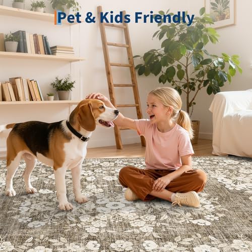 GarveeHome 6ft Floral Round Rug for Bedroom Leaf Flower Brown Botanical - Image 6