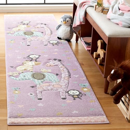 SAFAVIEH Carousel Kids Collection Runner Rug - 2' x 8', Purple, Animal Design, Easy Care & Non-Shedding, Ideal for High Traffic Areas for Boys & Girls in Playroom, Nursery (CRK120V-28) by Unknown
