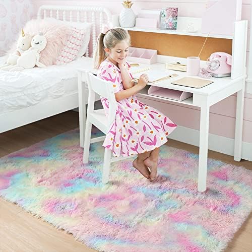 Amdrebio Rainbow Unicorn Pastel Cute Area Rug 4x6 for Kids Girls Bedroom - Image 3