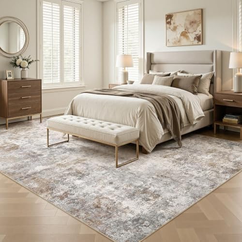 UERMEI 9x13 Area Rug Living Room Rugs Washable Neutral Brown Grey Carpet - Image 4