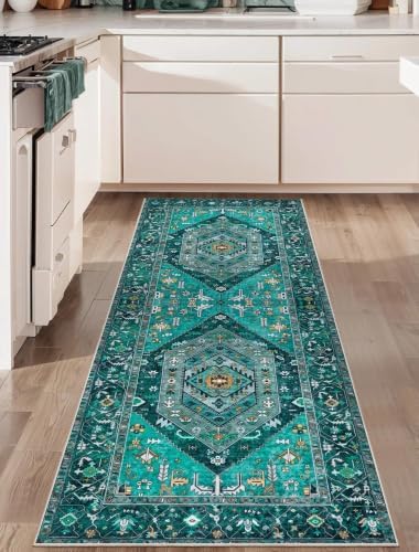 SERISSA 2x6 Washable Non Slip Boho Runner Rug for Hallway，Teal by SERISSAHomeDecorCollection