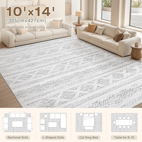 Tortania Area Rug Living Room Rugs - 10x14 Washable Large Soft Neutral Boho Moroccan Bohemian Farmhouse Rug Indoor Floor Carpet for Bedroom Under Dining Table Home Office Decor - Ivory Gray - Image 6