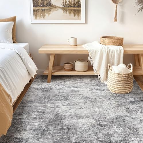 UERMEI Square Area Rugs : Washable 6x6 Neutral Modern Abstract Carpet for Living Room Bedroom - Soft Floor Mat with Non Slip Backing for Kitchen Nursery Dorms Farmhouse Home Decor - Grey - Image 4