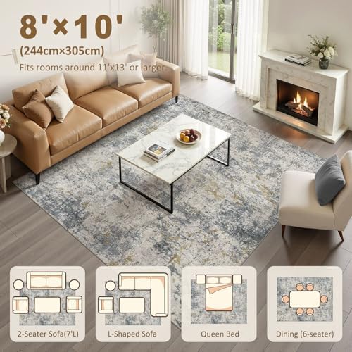 kakania Washable 8x10 Area Rug for Living Room: Abstract Modern Home Decor - Image 2