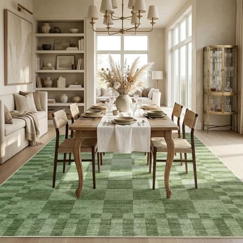 GarveeHome Moss Green Checkered Rug 5x7 Area Rug Washable Geometric 5x7 Rug - Image 4