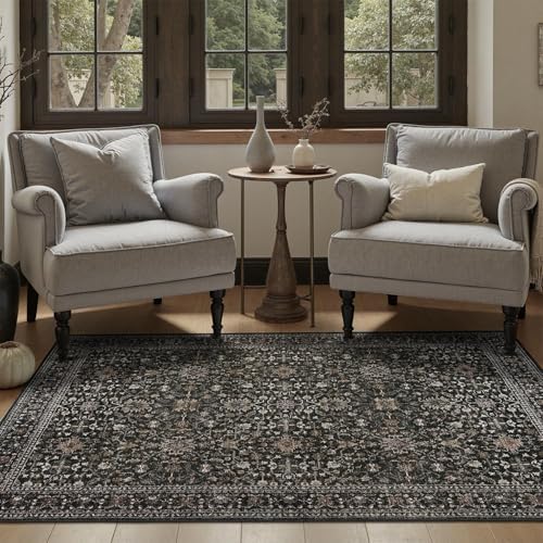 DCX Black 4x6 Rug, Kid & Pet Friendly with Rubber Back Non Slip, Machine Washable Stain Resistant Vintage Traditional Distressed Carpet, Rug for Living Room, Bedroom, Home Decor - Image 2