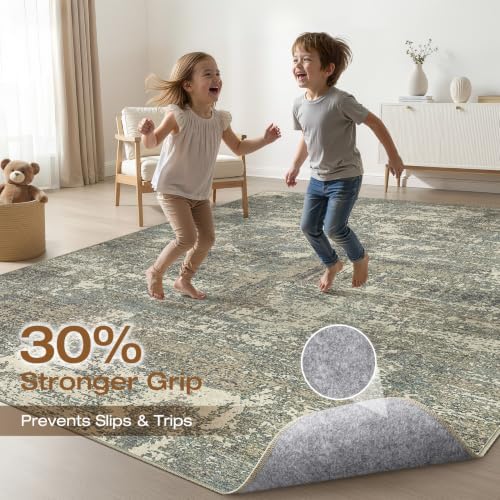 LOONGRUG 10x12 Area Rug Washable Neutral Modern Living Room Rug Green Brown - Image 3