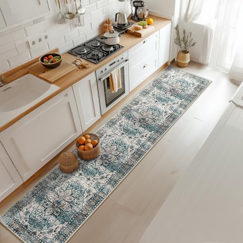 BESTSWEETIE Washable Boho 2x10 Runner Rug, No Pile for Living Room, Green - Image 2