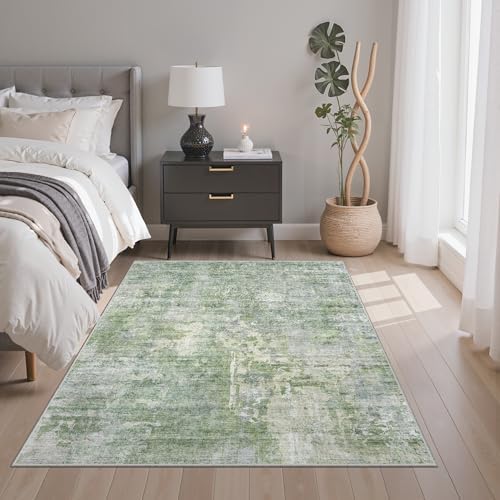 Soalmost Abstract 3x5 Rugs, Small Kitchen Entryway Area Rug Green/Ivory - Image 3