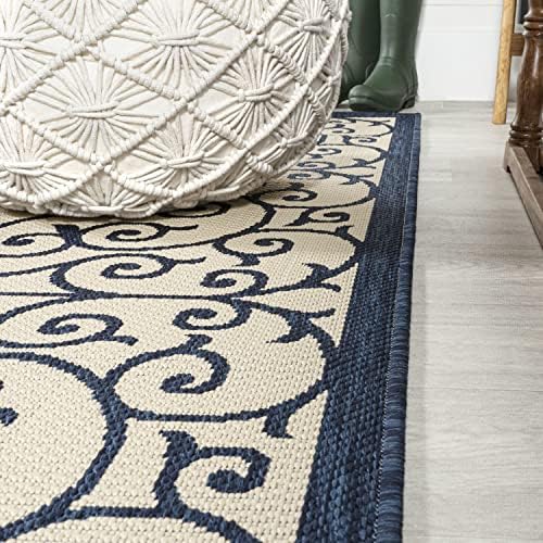 JONATHAN Y Vintage Filigree Indoor Outdoor Runner Rug 2X10 Navy/Beige, Madrid Textured Weave for Backyard, Patio, Porch, Easy-Cleaning, High Traffic, Pet-Friendly, Non-Shedding (SMB107G-210) - Image 4