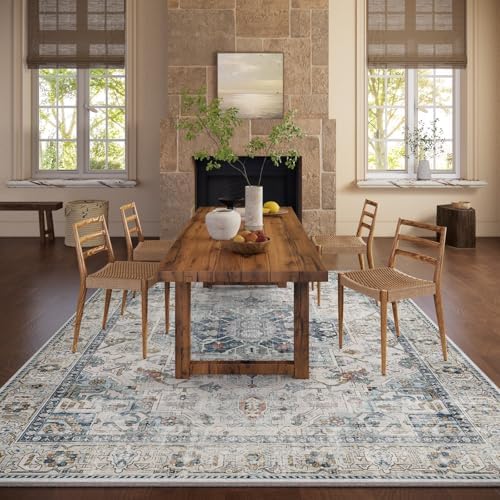 palohom 10x12 Area Rugs for Living Room: Large Area Rug Washable Stain Resistant Non Slip Distressed Vintage Low Pile Faux Wool Soft Rugs for Bedroom Farmhouse Dining Room Kids Playroom Nursery - Image 5