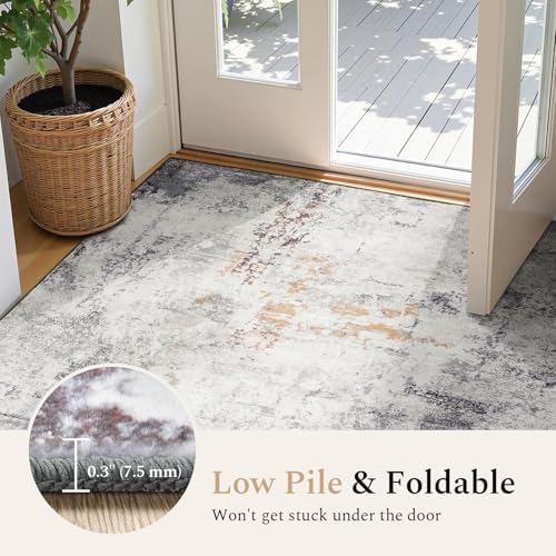 Rugflix 5x7 Area Rugs for Living Room, Washable Beige Grey Large Rug - Image 5