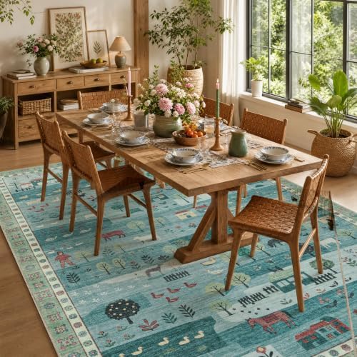 Machine Washable Area Rug 6x9, Soft Whimsical Rug, Vintage Farmhouse Green - Image 5