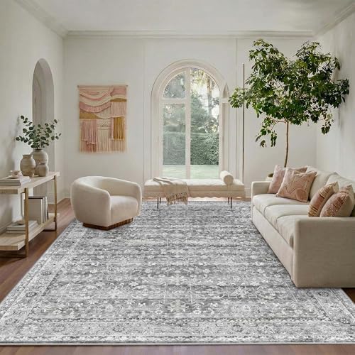 8x10 Area Rugs for Living Room Netural Washable Large Grey Rugs by LatteFog